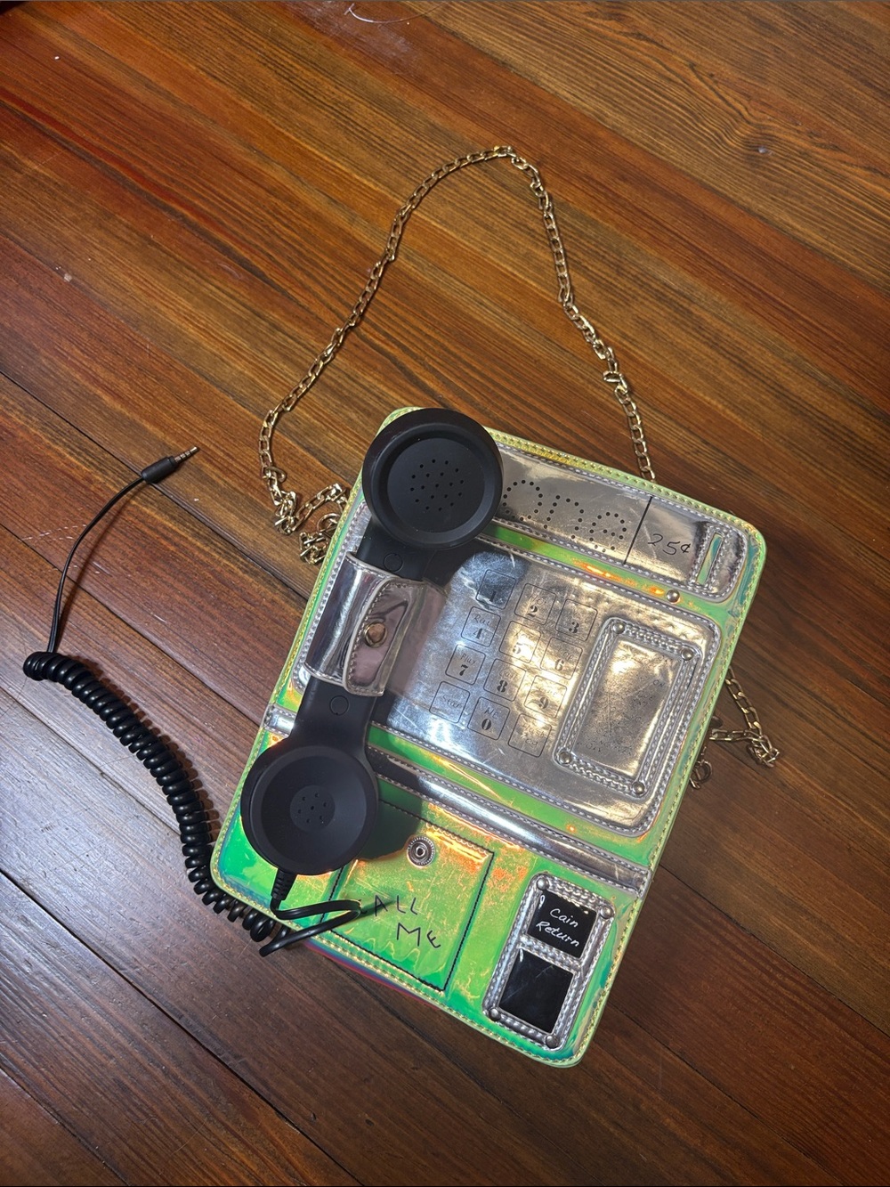 Iridescent Green Novelty Handset Payphone Crossbody Bag